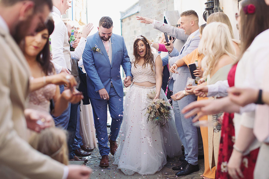 Robin Hood's Bay wedding photography | Scarborough natural wedding photography | Yorkshire UK seaside wedding venue | Secret Seaview Chapel wedding | The Cove wedding | confetti throw