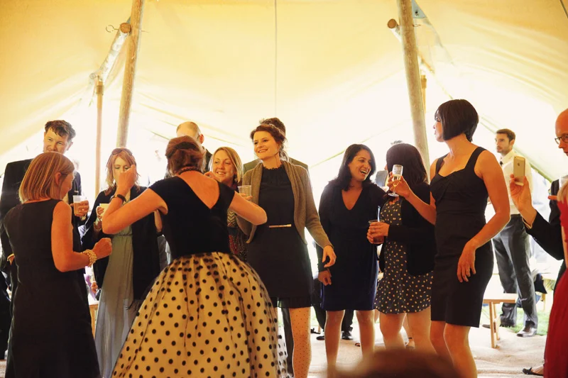 Happy wedding guests at Blencowe Hall, The Rowley Estates, Lake District wedding