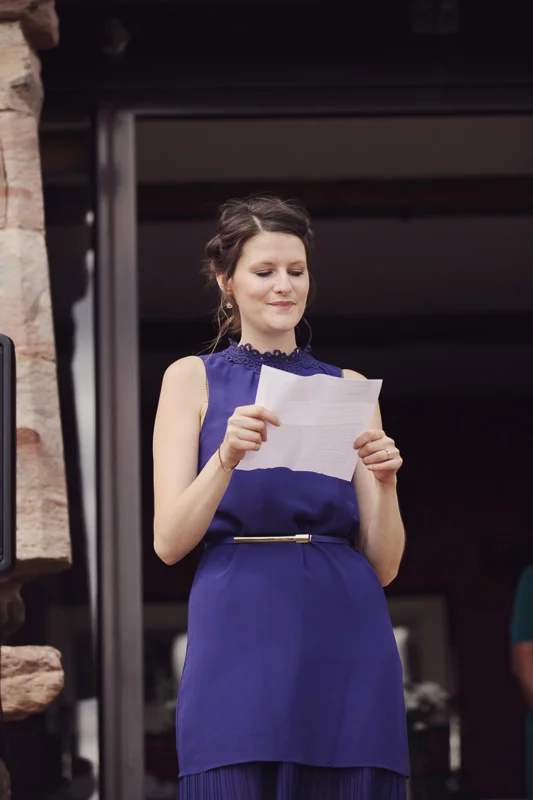 Guest reading a speech at Blencowe Hall, The Rowley Estates, Lake District wedding