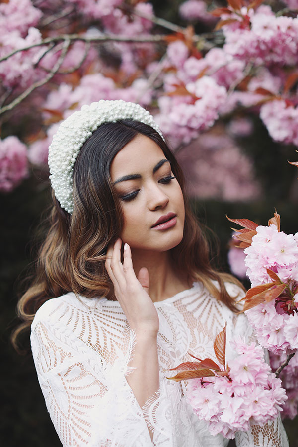Natural wedding photography with cherry blossom trees Yorkshire
