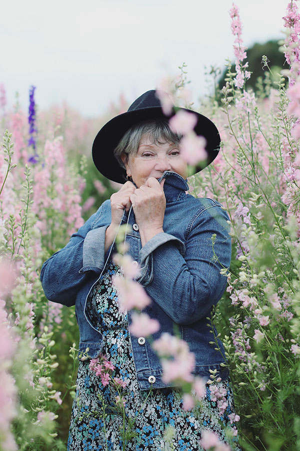Confetti fields photoshoot Pershore | Portrait photographer Real Flower confetti field photography | Mature lady photoshoot
