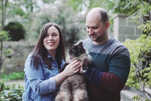 Sheffield Botanical Gardens engagement photoshoot | Engagement couple photos with pet cat | Cute pet ragdoll cat on wedding