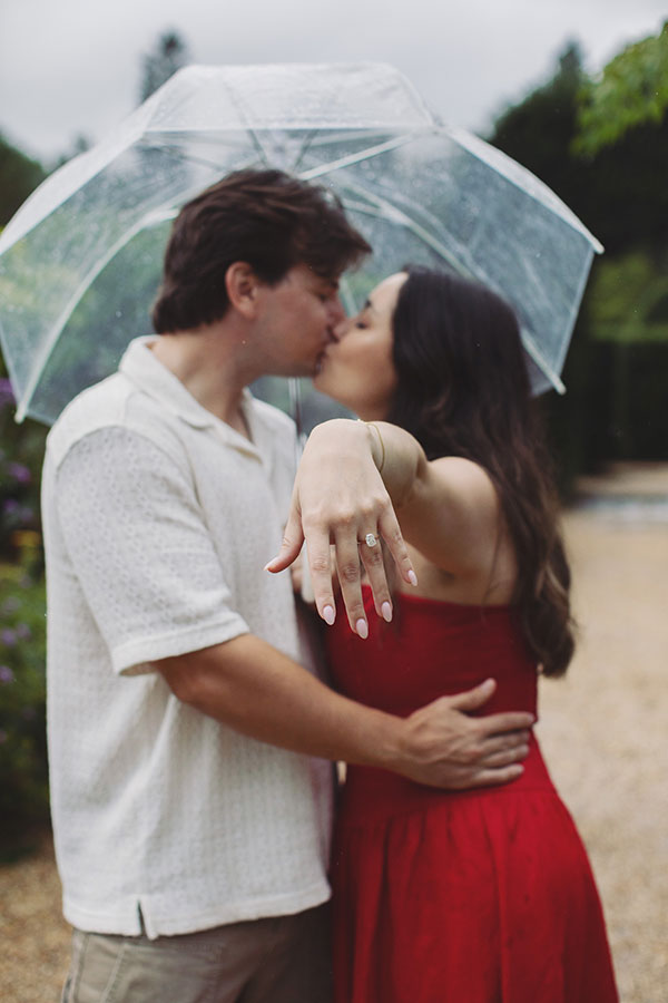 Romantic proposal in the lush gardens of Chatsworth House, perfect for engagement photography.