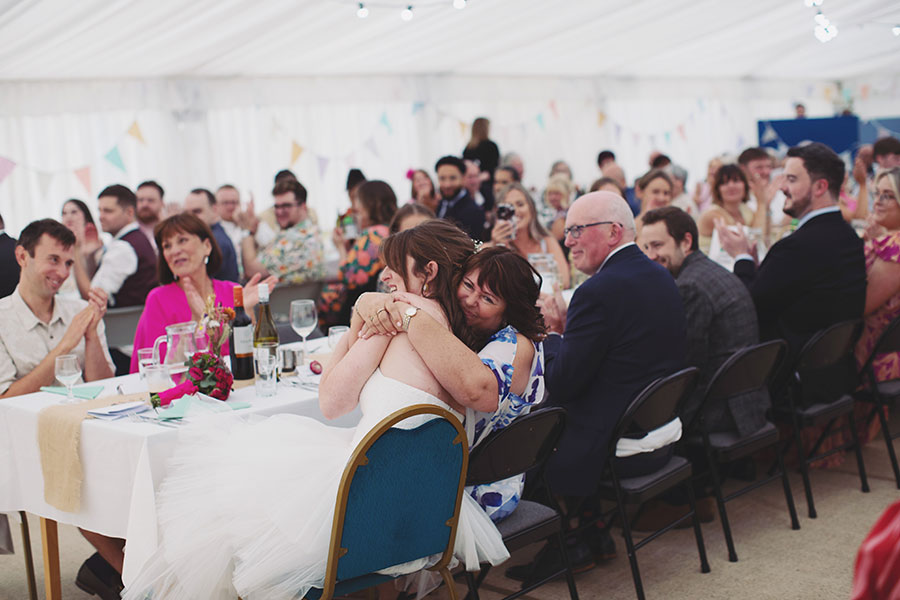 Reception décor setup inside Cliff College Hotel during Chris and Gill’s wedding celebration.