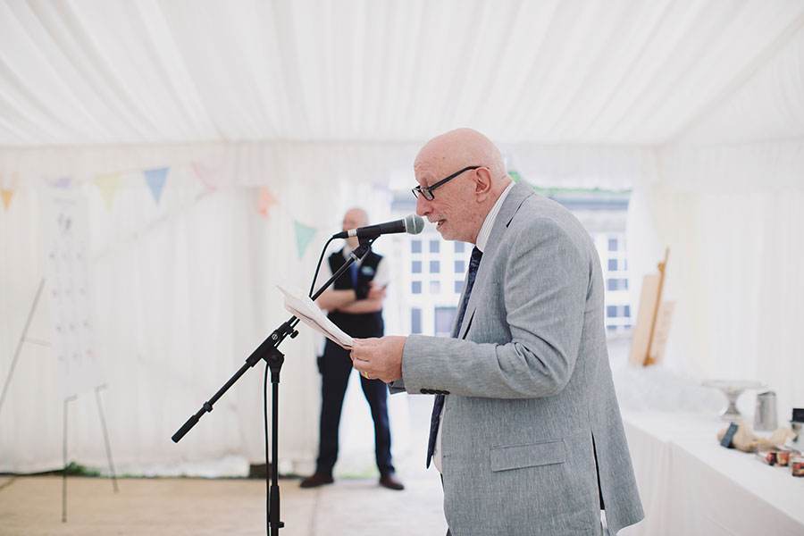 Reception décor setup inside Cliff College Hotel during Chris and Gill’s wedding celebration.