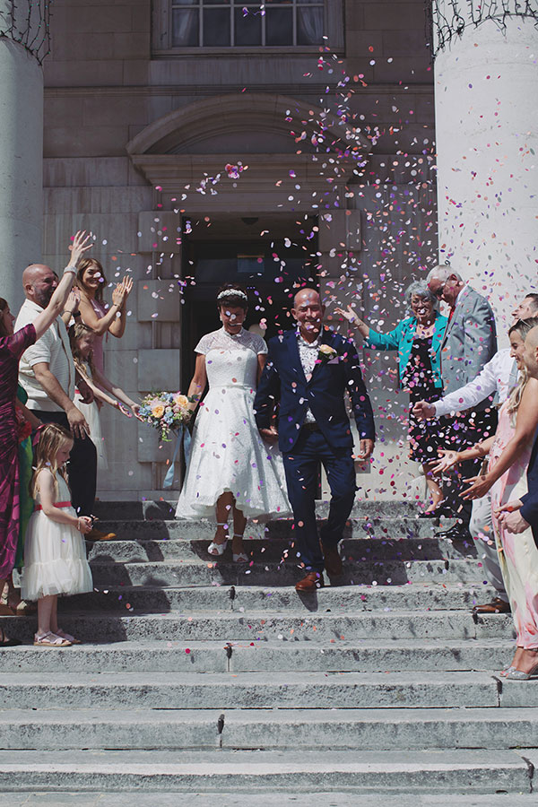 Lisa & Dean ♡ Leeds Civic Hall Wedding 17 Bride and groom on the grand entrance steps at Leeds Civic Hall wedding