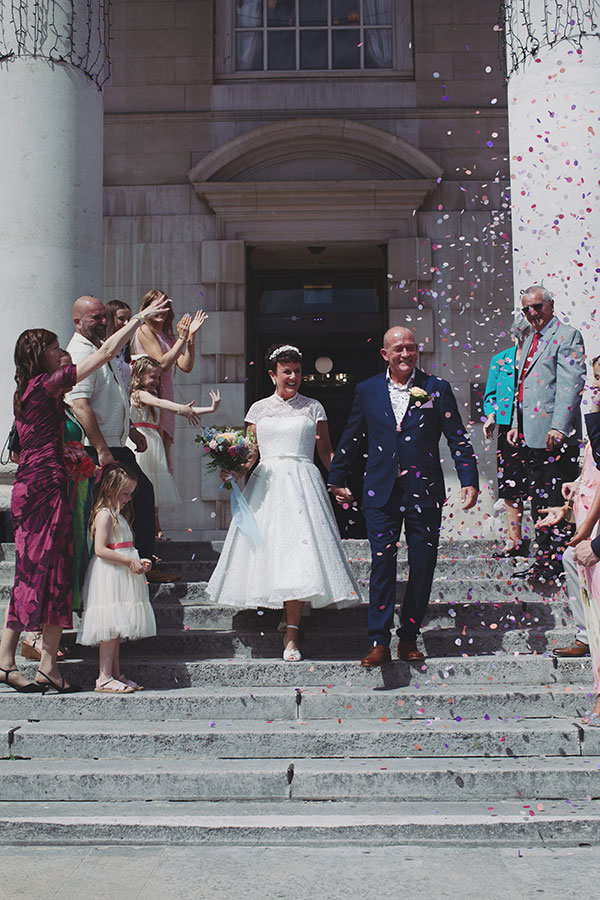 Lisa & Dean ♡ Leeds Civic Hall Wedding 18 Bride and groom on the grand entrance steps at Leeds Civic Hall wedding