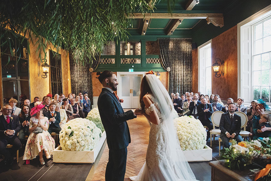 Real wedding ceremony at The Croft Hotel Darlington with guests watching