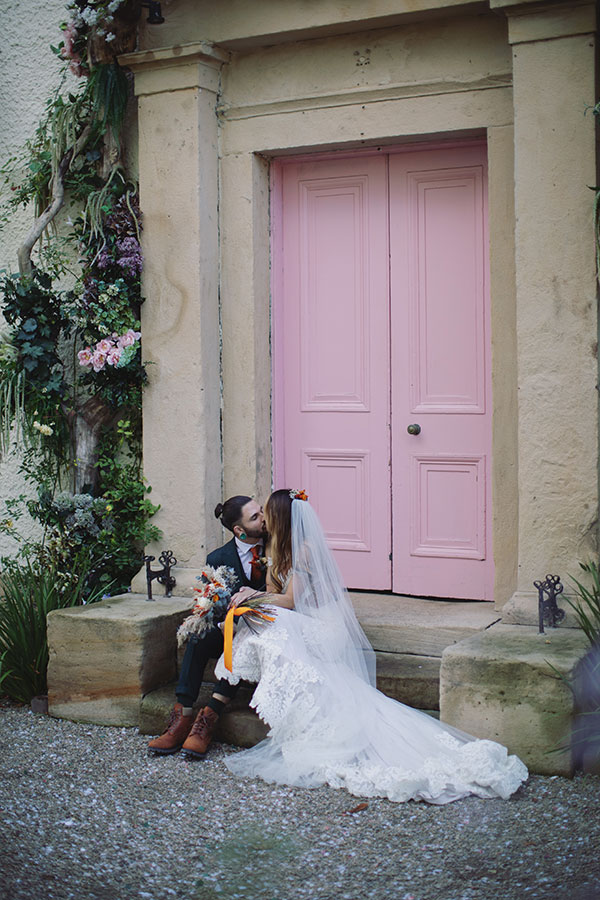 Relaxed couple photos outside The Croft Hotel wedding venue in Darlington
