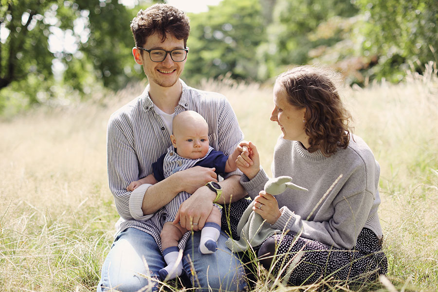 Family photoshoot at Sheffield Botanical Gardens with parents and baby in summer