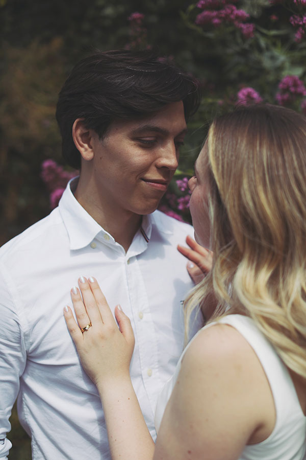 Natural candid moment during a Knaresborough engagement photoshoot in North Yorkshire.