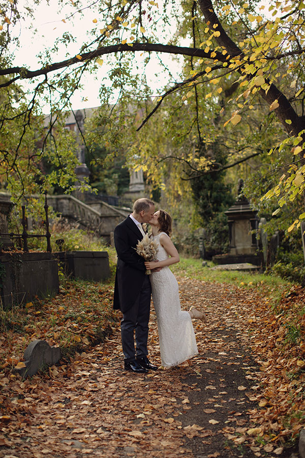 Natural couple portraits around Sheffield General Cemetery after Samuel Worth Chapel wedding
