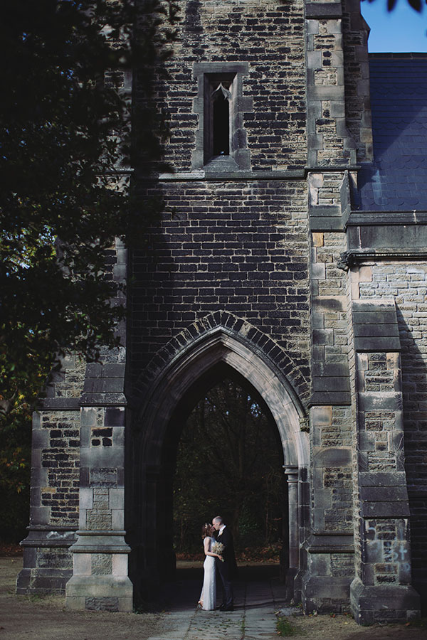 Exterior of Samuel Worth Chapel at Sheffield General Cemetery during wedding day
