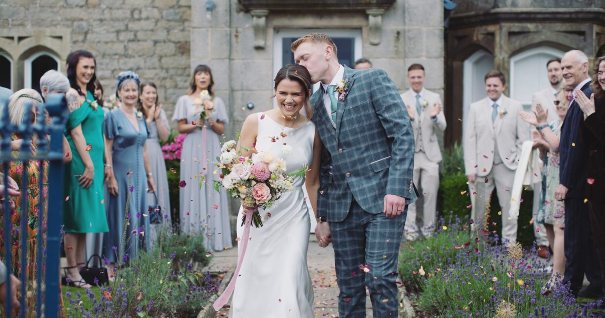Beautiful Heathy Lea wedding photography natural confetti shot