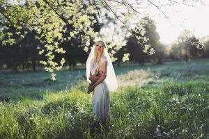 Ethereal Bride Aesthetic ♡ Fairytale Garden Wedding Inspiration 1 Dreamy outdoor bridal portrait with soft veil, floral headpiece, and romantic garden setting