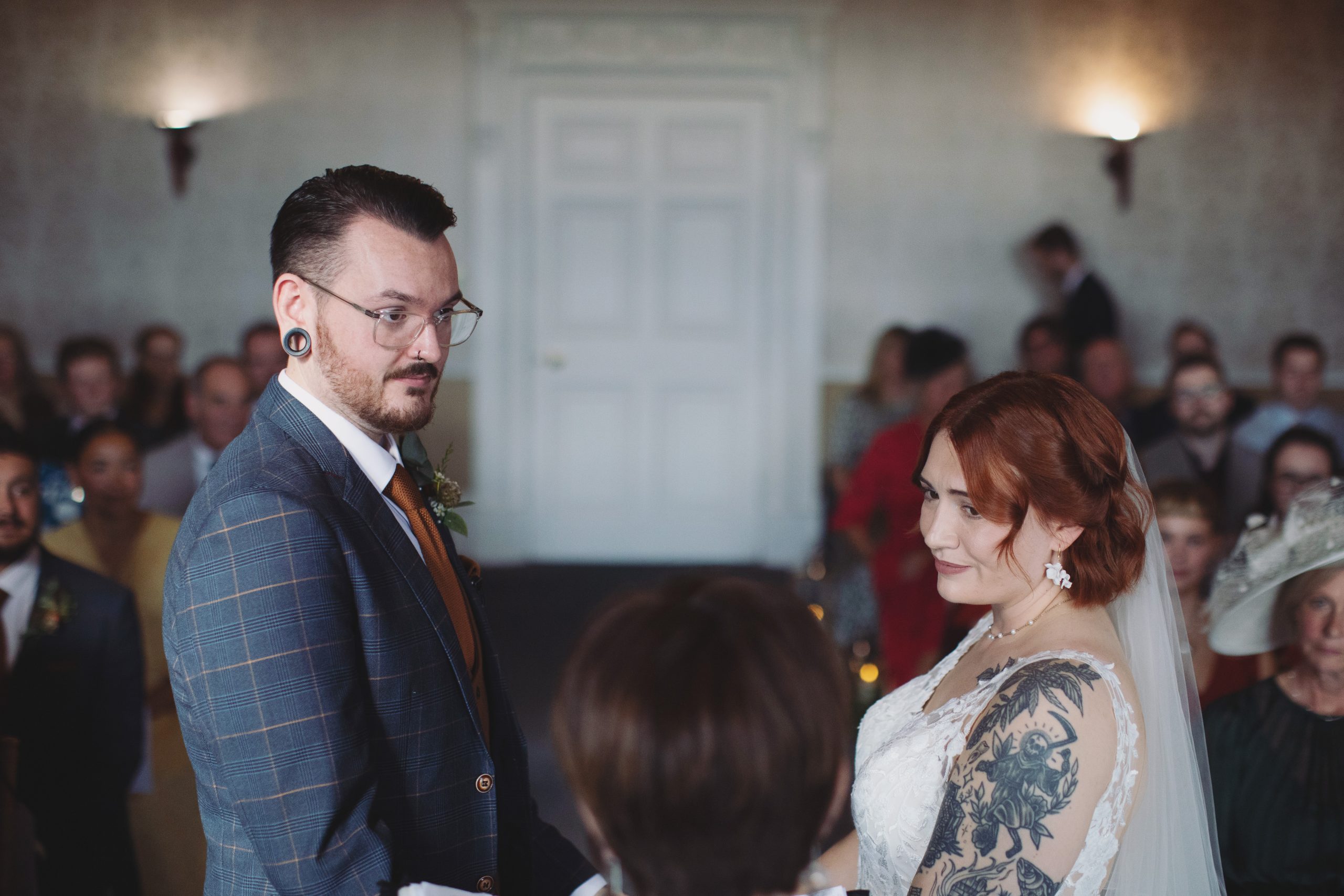 Esther and Lee during their Hazlewood Castle wedding ceremony in Leeds