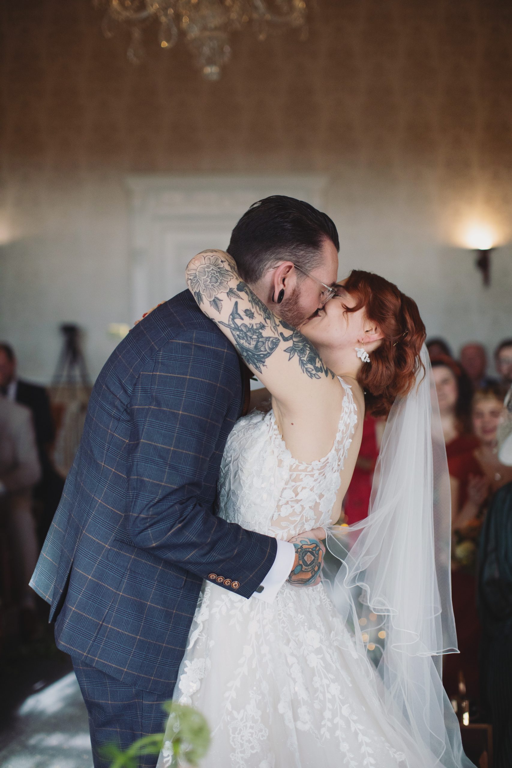 Esther and Lee during their Hazlewood Castle wedding ceremony in Leeds