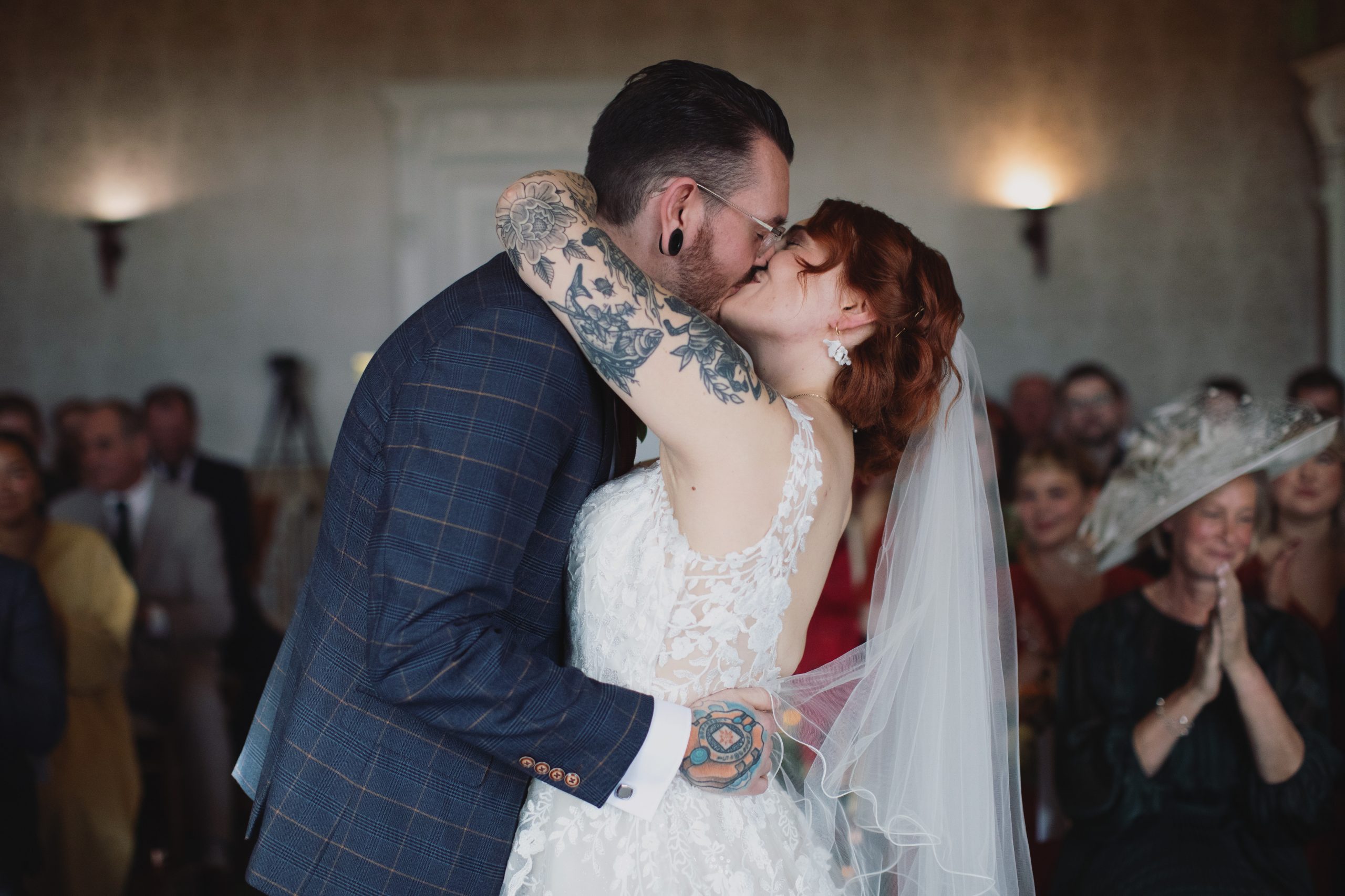 Esther and Lee during their Hazlewood Castle wedding ceremony in Leeds