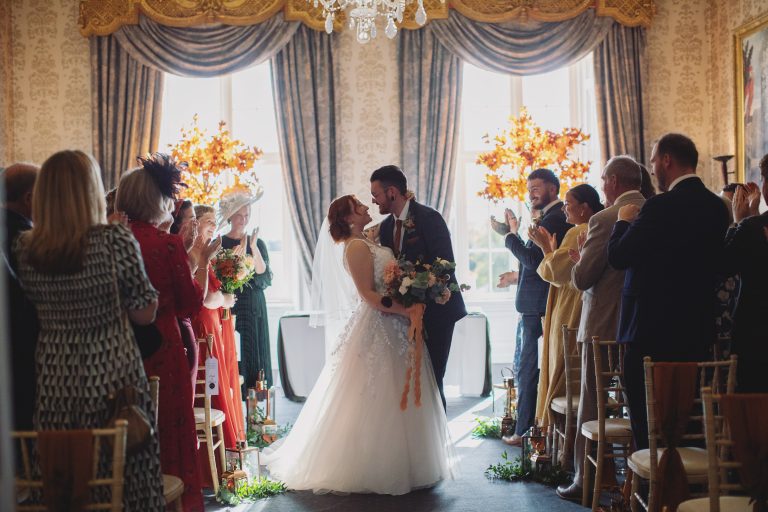 Esther and Lee during their Hazlewood Castle wedding ceremony in Leeds