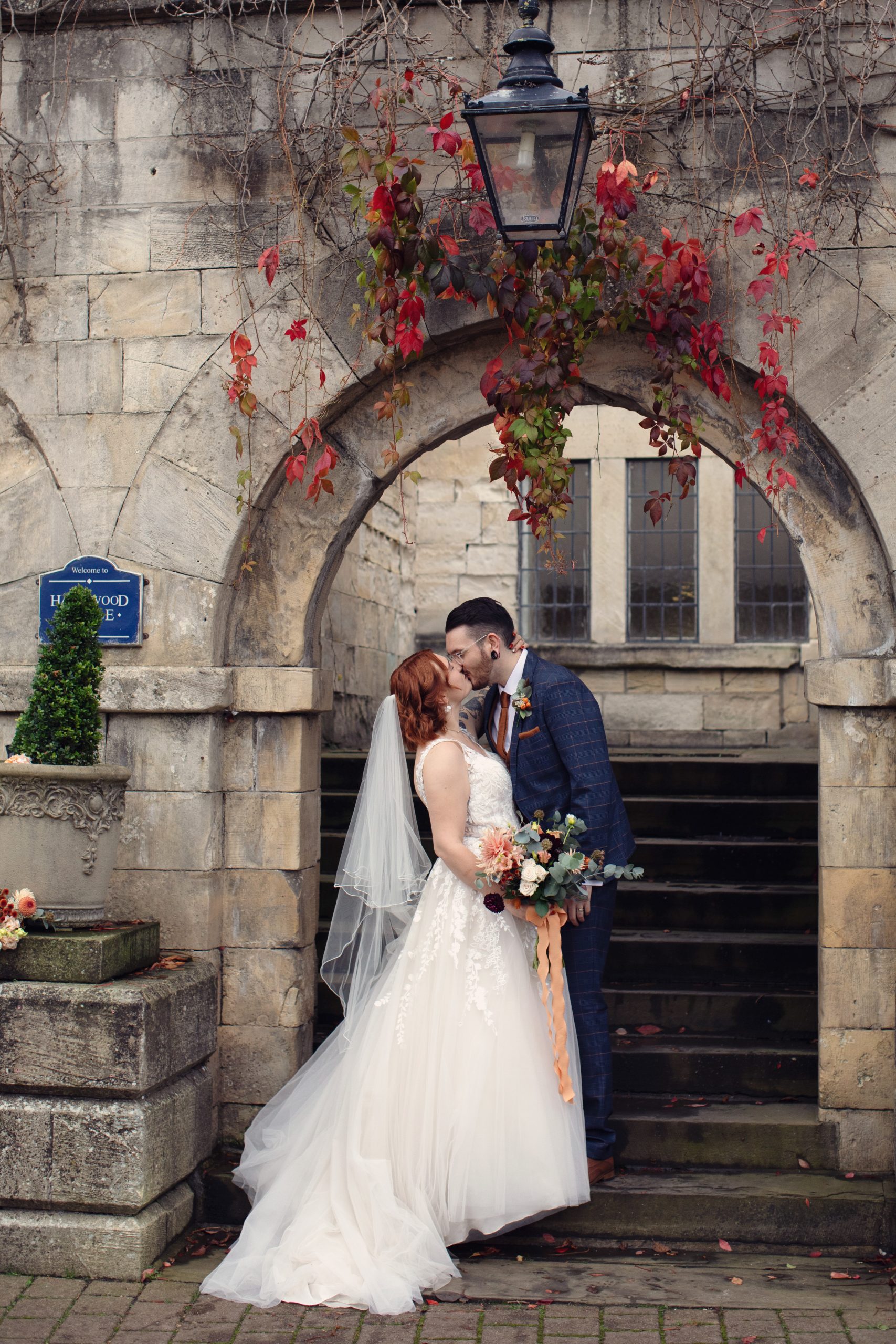 Romantic couple portraits outside Hazlewood Castle