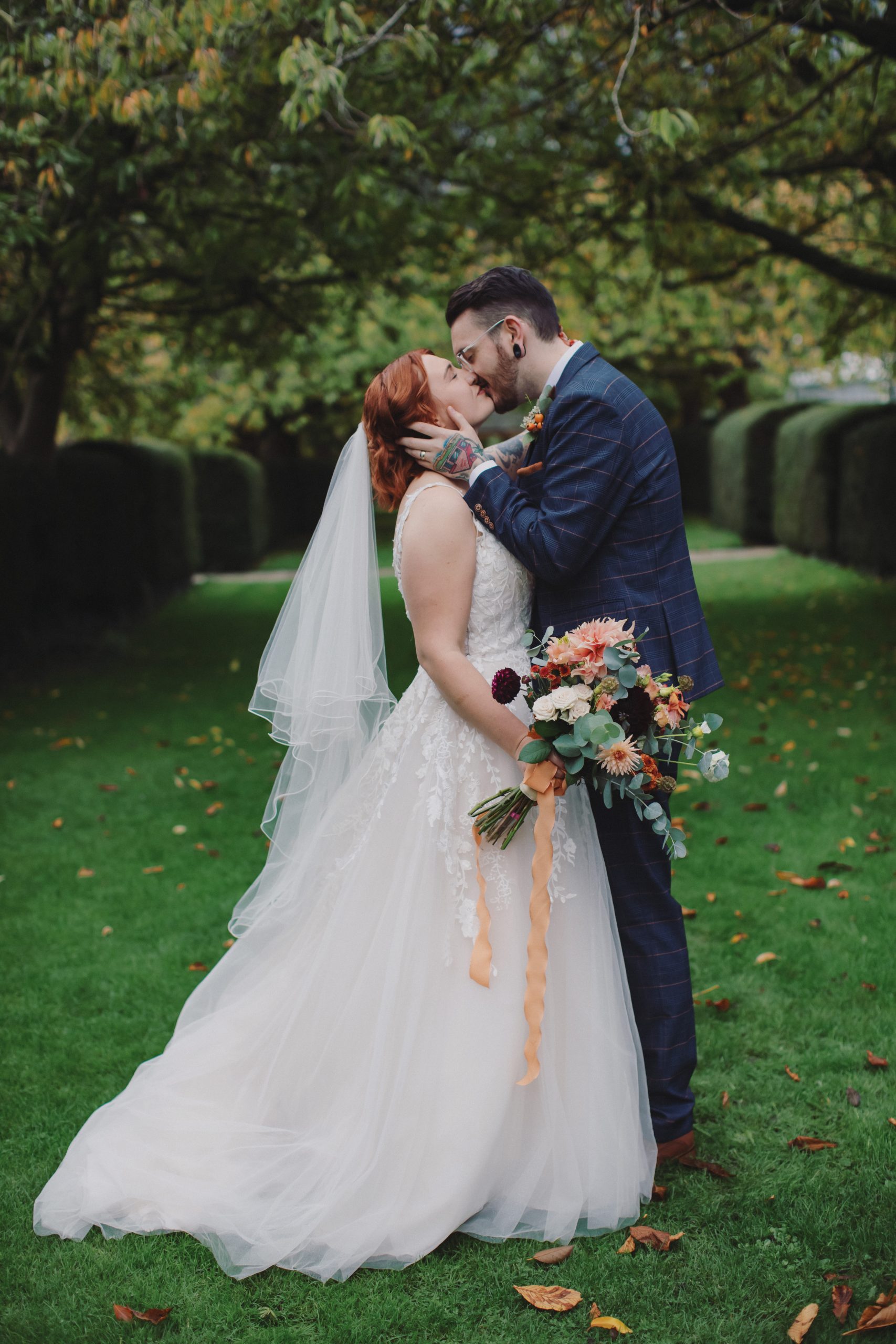 Romantic couple portraits outside Hazlewood Castle