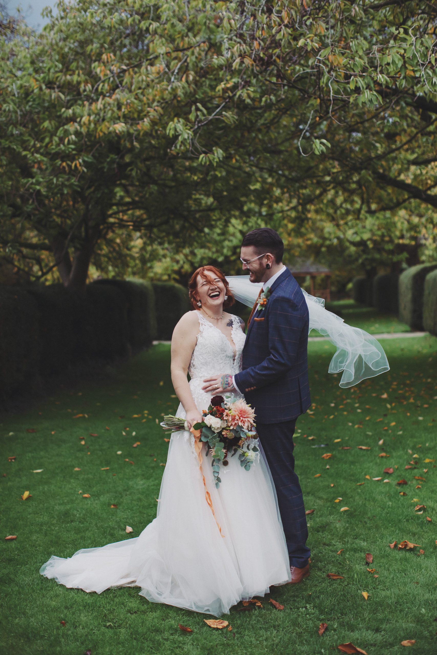 Romantic couple portraits outside Hazlewood Castle