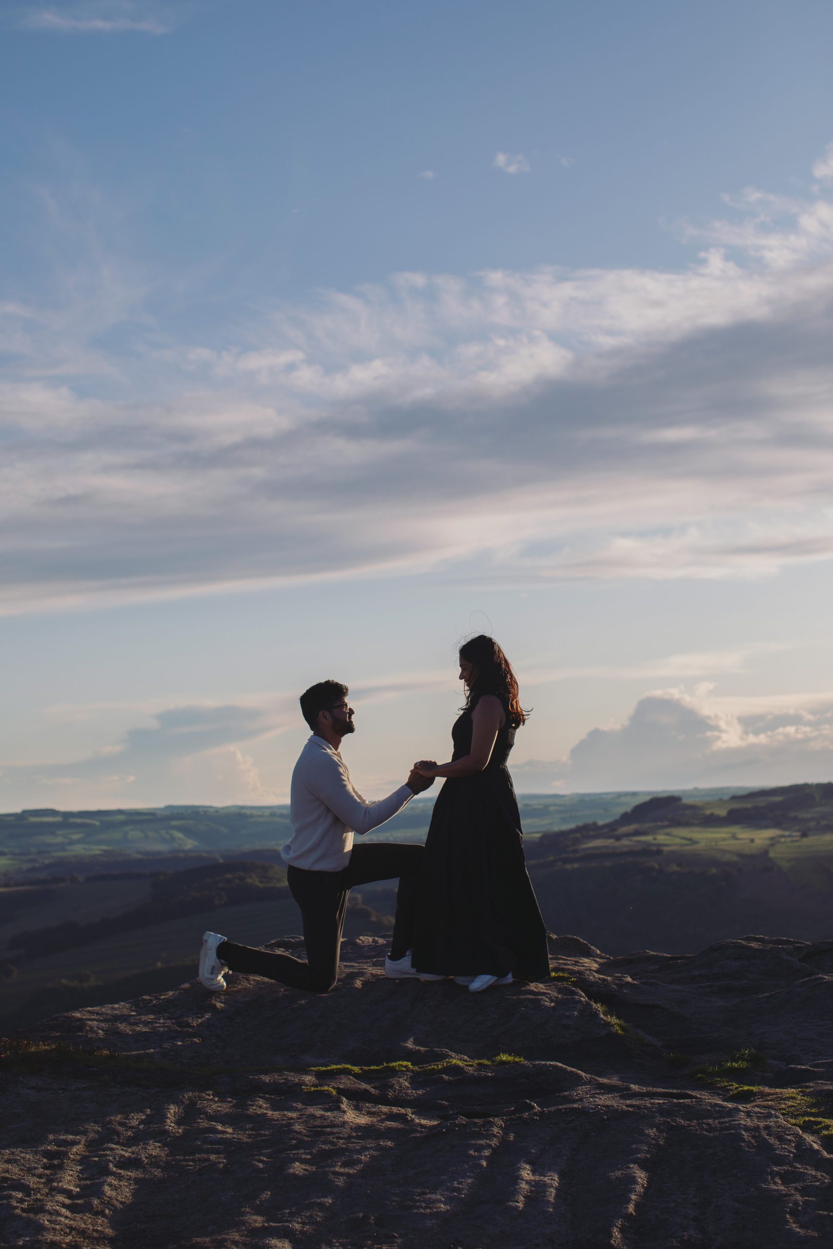Peak District Proposal Photographer ♡ Rahul & Rhea’s Surprise Proposal at Curbar Edge 2 Surprise proposal overlooking the Peak District at Curbar Edge