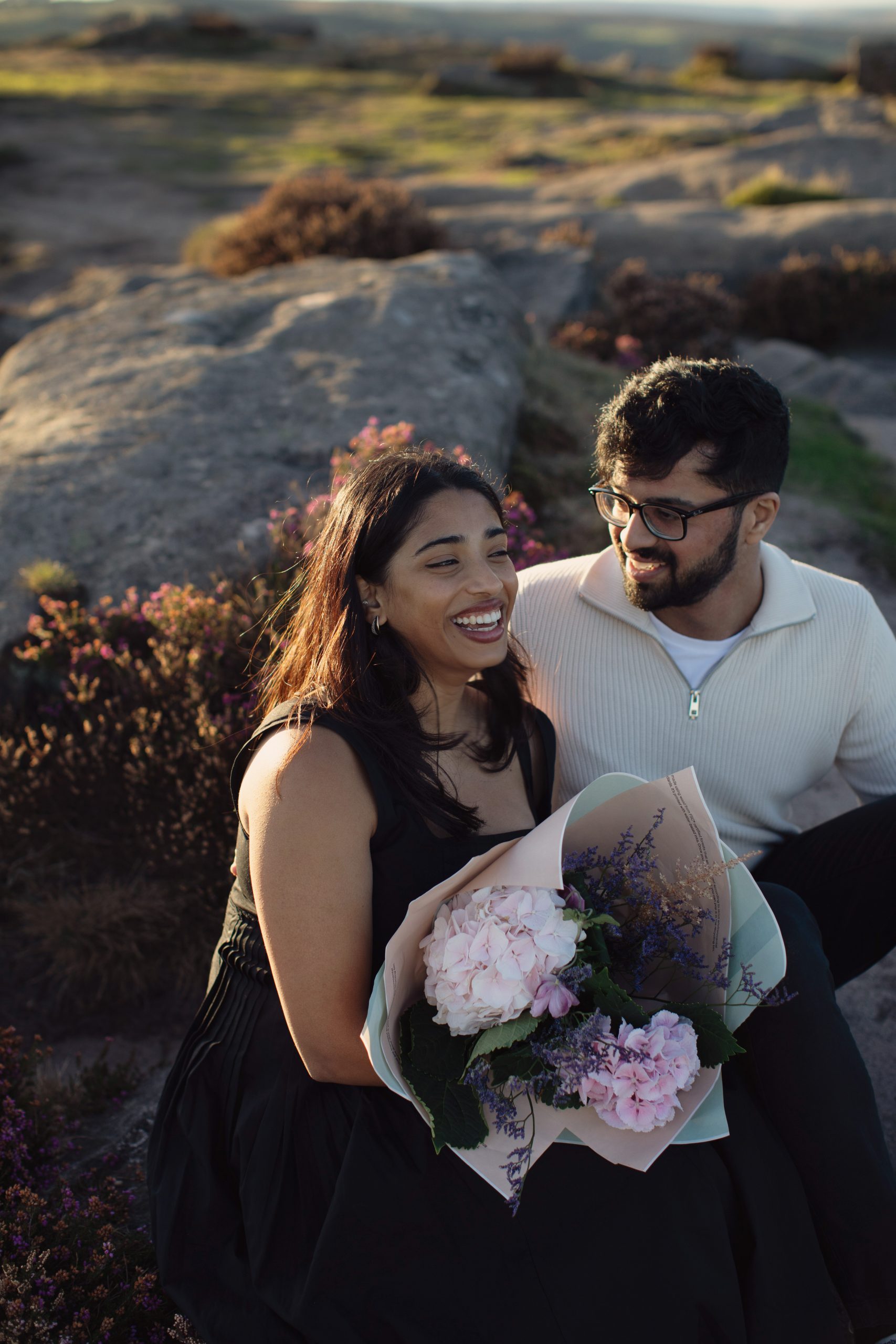 Peak District Proposal Photographer ♡ Rahul & Rhea’s Surprise Proposal at Curbar Edge 22 Romantic proposal photography at Curbar Edge in Derbyshire.