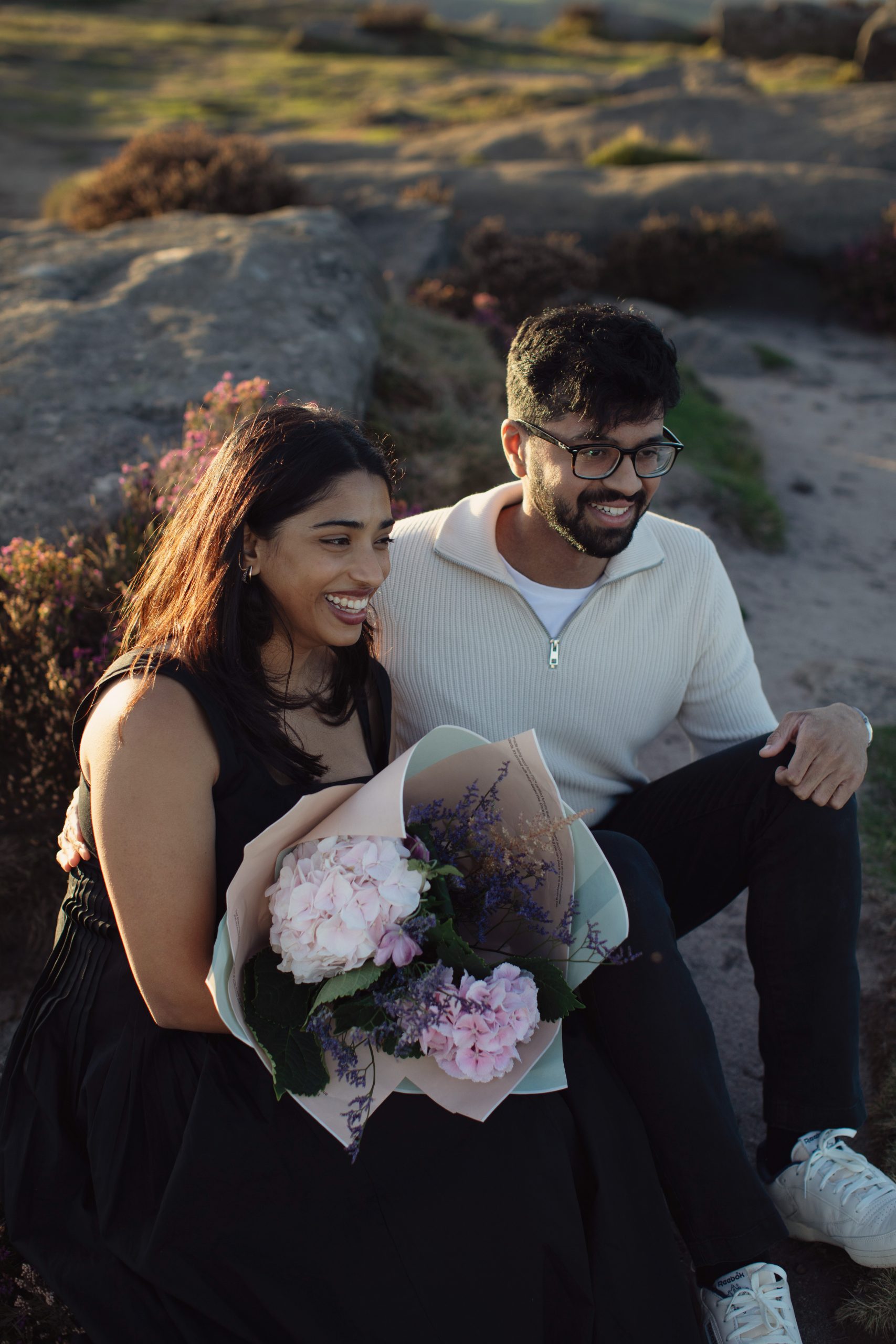 Peak District Proposal Photographer ♡ Rahul & Rhea’s Surprise Proposal at Curbar Edge 19 Romantic proposal photography at Curbar Edge in Derbyshire.