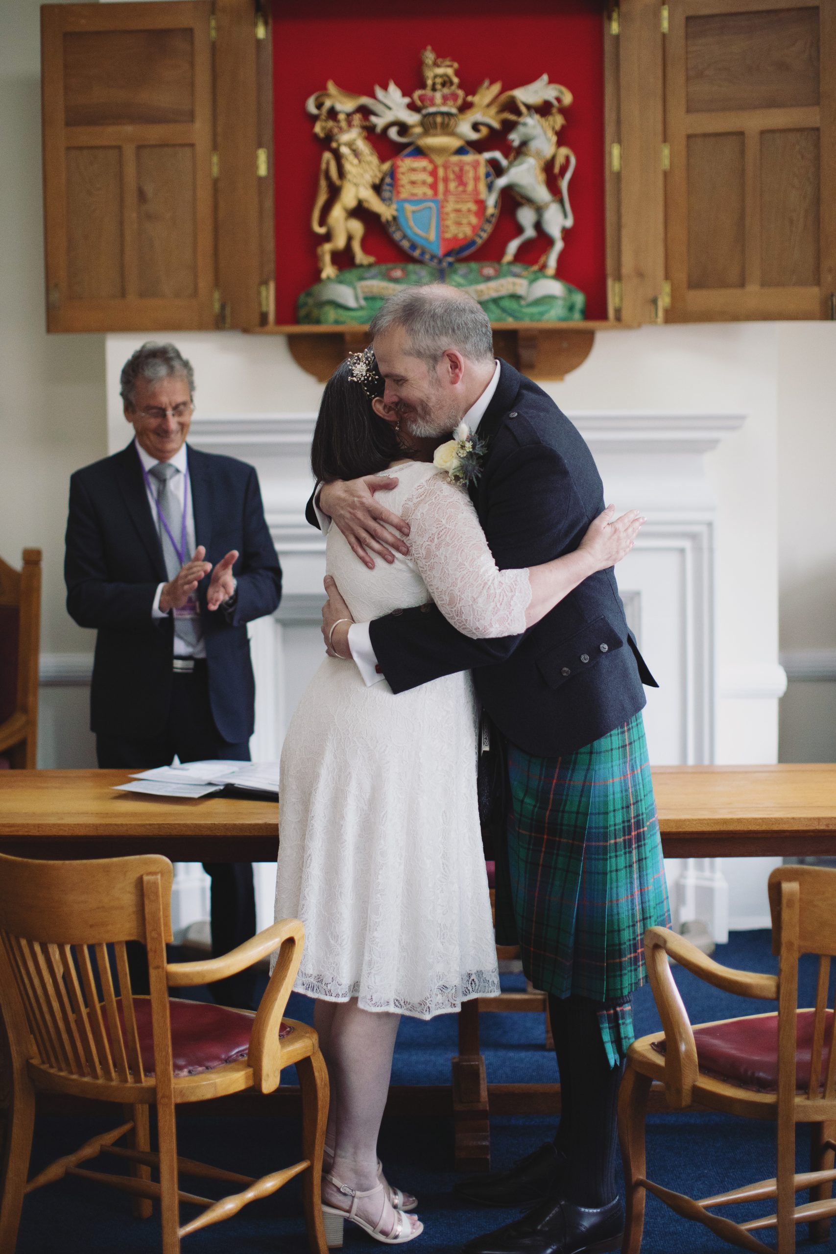 Siobhan & Jonathan ♡ Bakewell Town Hall Wedding 17 The couple outside Bakewell Town Hall after their intimate legal ceremony.