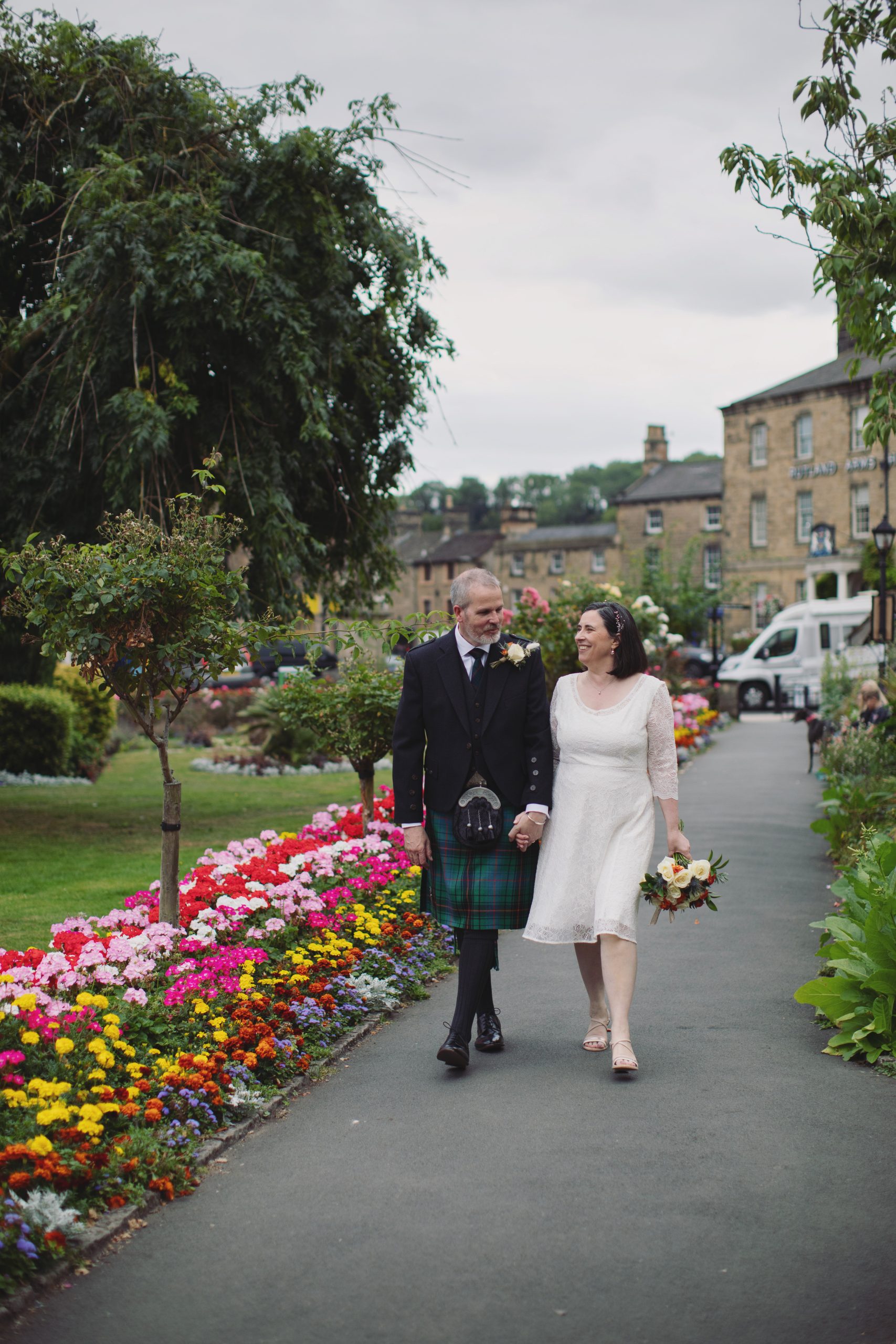 Siobhan & Jonathan ♡ Bakewell Town Hall Wedding 35 Siobhan and Jonathan walking through Bakewell following their registry office wedding.