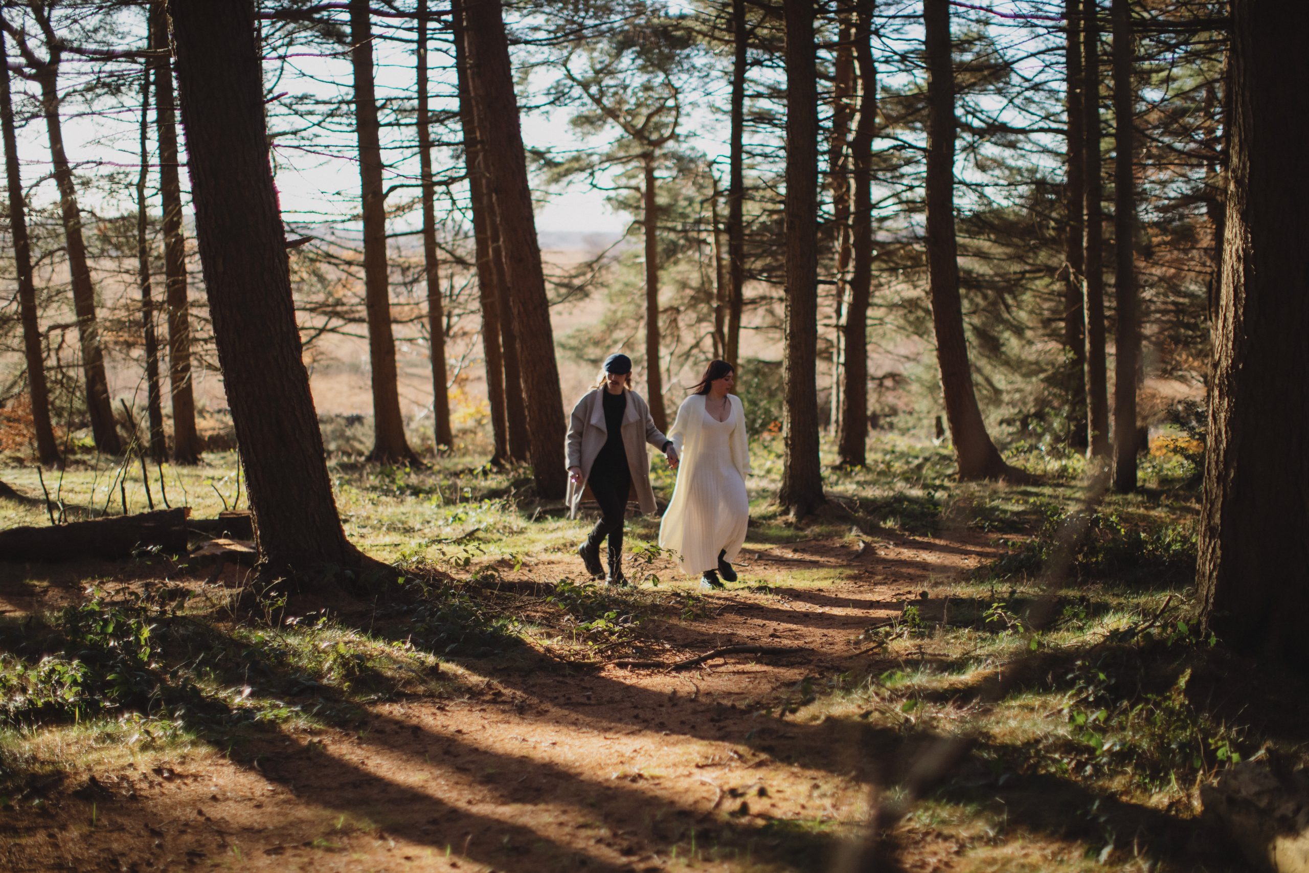Cat & Liam ♡ Engagement Photoshoot at Shillito Woods 16 Natural engagement portrait of Cat and Liam in woodland scenery on a crisp November day in the Peak District.
