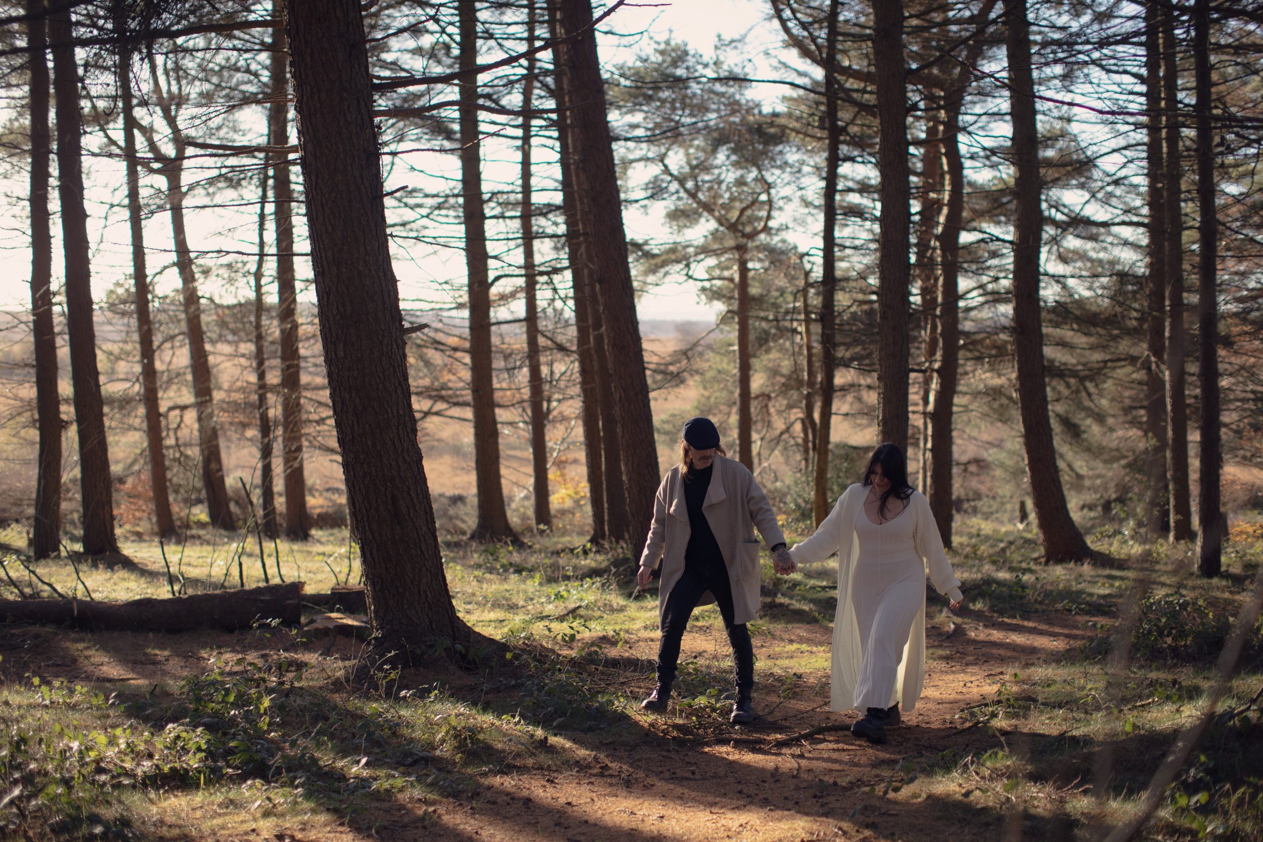 Cat & Liam ♡ Engagement Photoshoot at Shillito Woods 13 Natural engagement portrait of Cat and Liam in woodland scenery on a crisp November day in the Peak District.