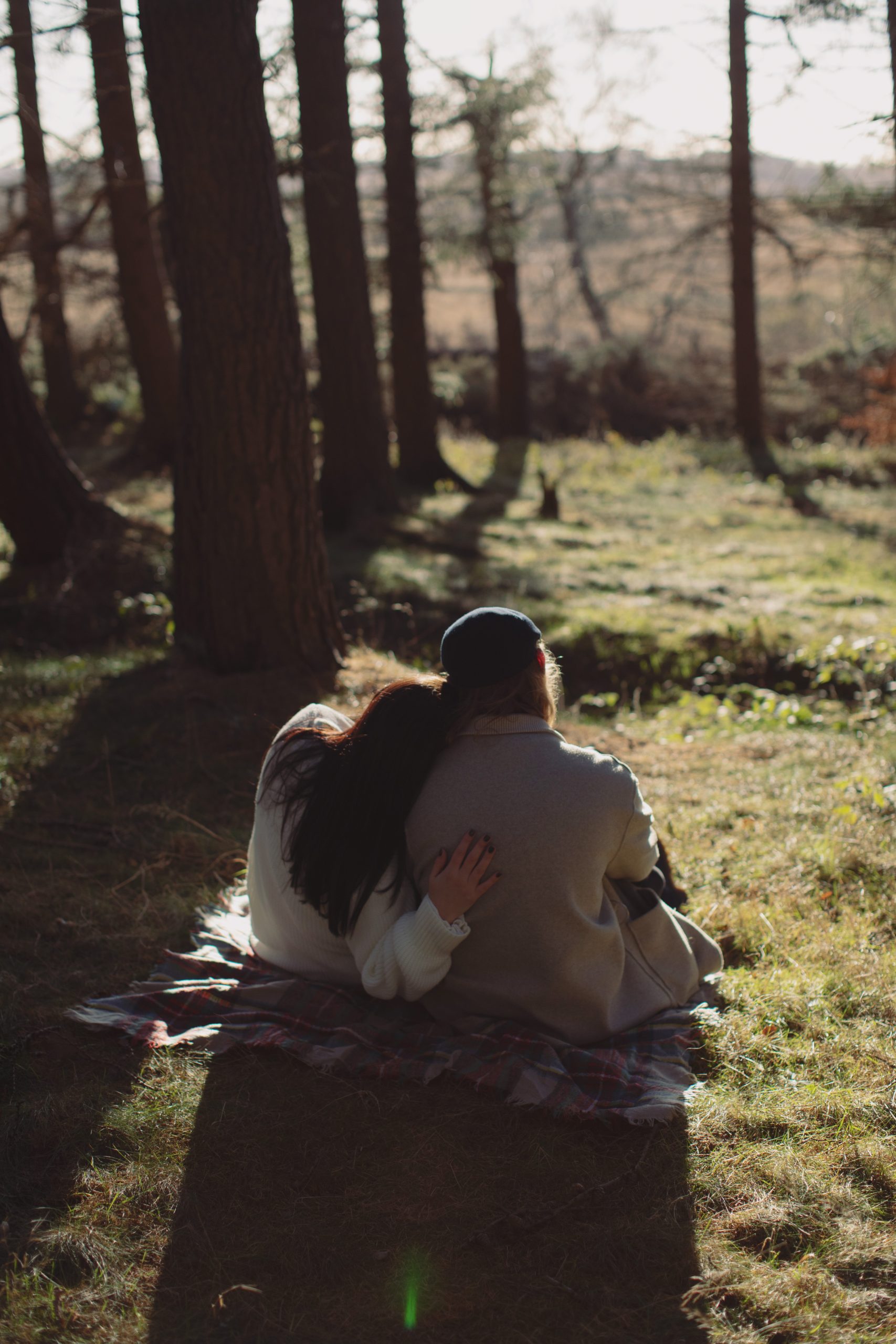 Cat & Liam ♡ Engagement Photoshoot at Shillito Woods 14 Natural engagement portrait of Cat and Liam in woodland scenery on a crisp November day in the Peak District.