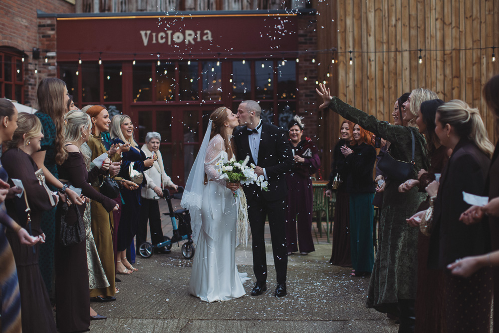 Ellie & Kamen ♡ The Victoria Wedding Venue, Sheffield 31 Newlyweds celebrating outside The Victoria Sheffield after their wedding ceremony