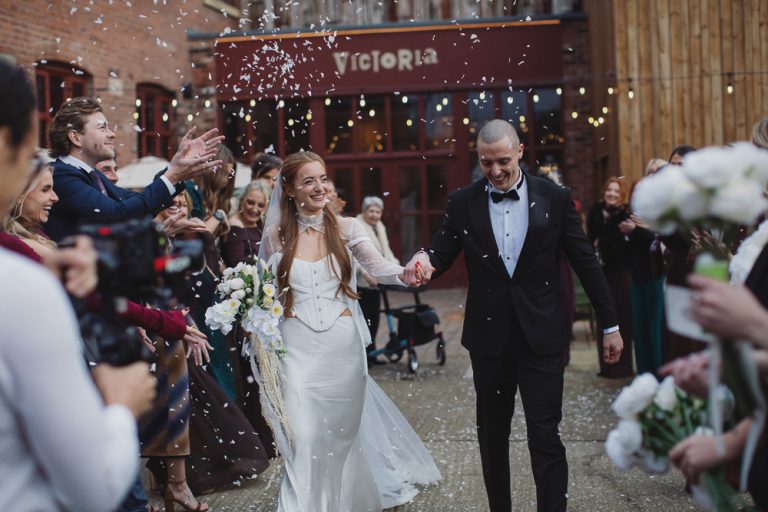 Ellie & Kamen ♡ The Victoria Wedding Venue, Sheffield 88 Newlyweds celebrating outside The Victoria Sheffield after their wedding ceremony